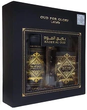 Badee Al Oud Oud For Glory EDP 100 ML + Deo 200 ML Set - Lattafa - (Inspirado En Oud For Greatness)